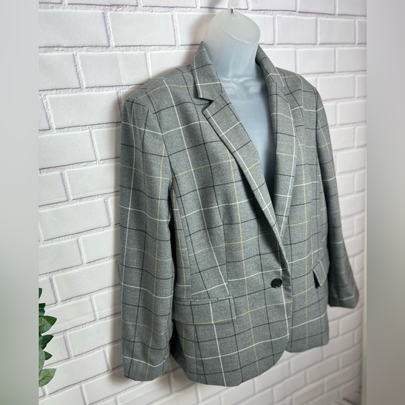 Ann Taylor Blazer Womens GrayWindowpane Plaid Single Breasted Classic/size 16 - Picture 6 of 12